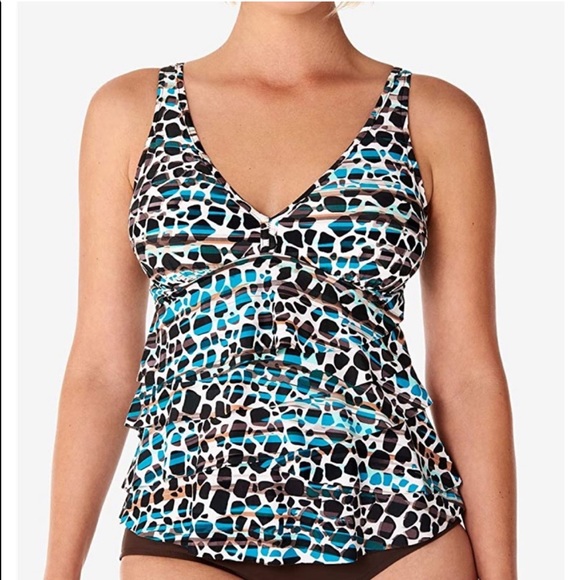 Swim Solutions Swim Swim Solutions Tiered Tankini Top V Neck Animal